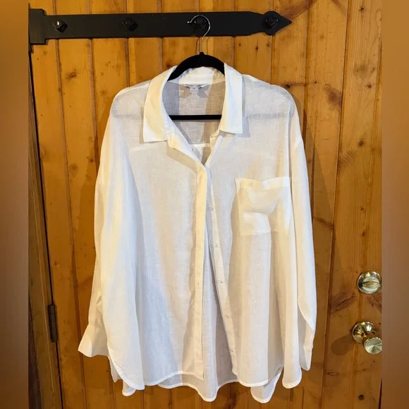 Linen-Blend Loose Button-Down Shirt XXL - Picture 2 of 14